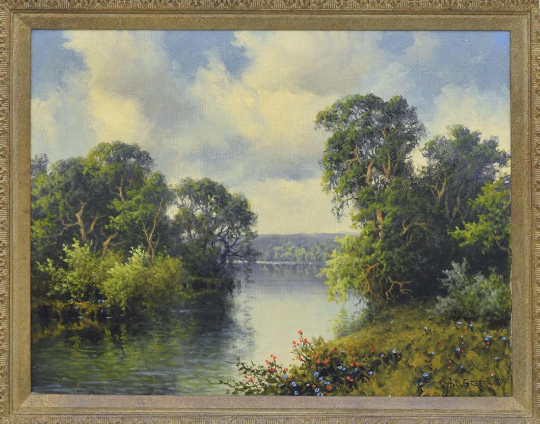 A.D. GREER (1904-1998) SPRING RIVER OIL PAINTING (1 of 5)