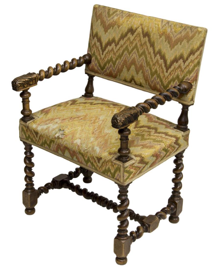 FRENCH LOUIS XVIII STYLE CARVED WALNUT ARMCHAIR (1 of 4)