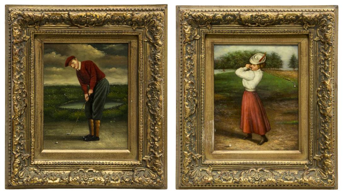 (2) FRAMED OIL PAINTINGS ON BOARD, GOLF PORTRAITS (1 of 5)