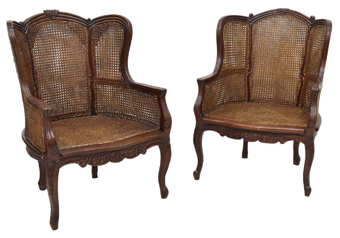 (2) LOUIS XV STYLE MAHOGANY CANE WINGBACK ARMCHAIR (1 of 2)