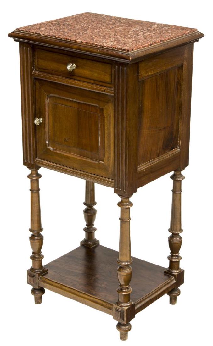 FRENCH LOUIS XVI STYLE MARBLE TOP BEDSIDE CABINET (1 of 2)