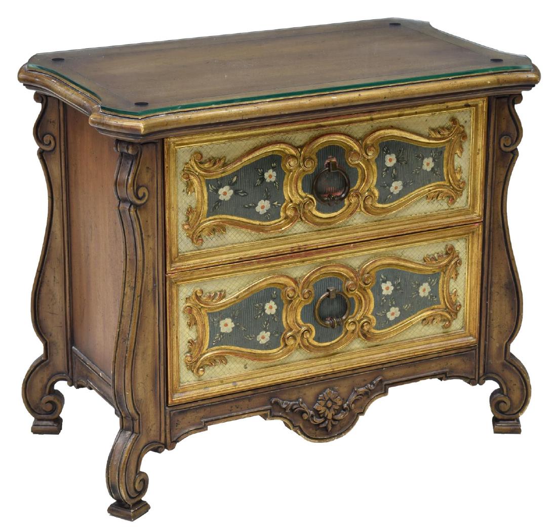 CONTINENTAL PAINTED PARCEL GILT SIDE CABINET (1 of 3)