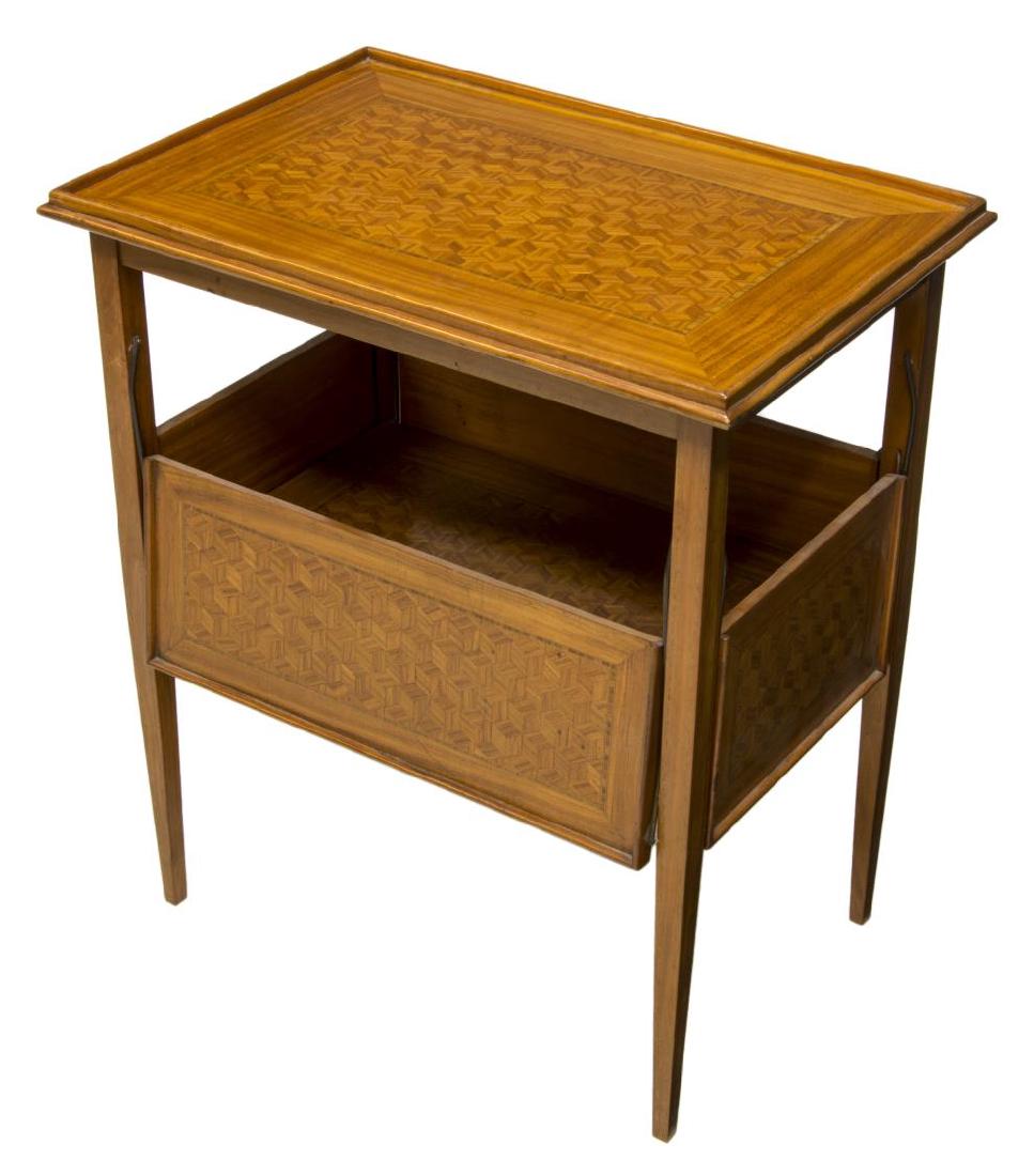 FRENCH FRUITWOOD PARQUETRY TEA TABLE, 19TH C. (1 of 4)