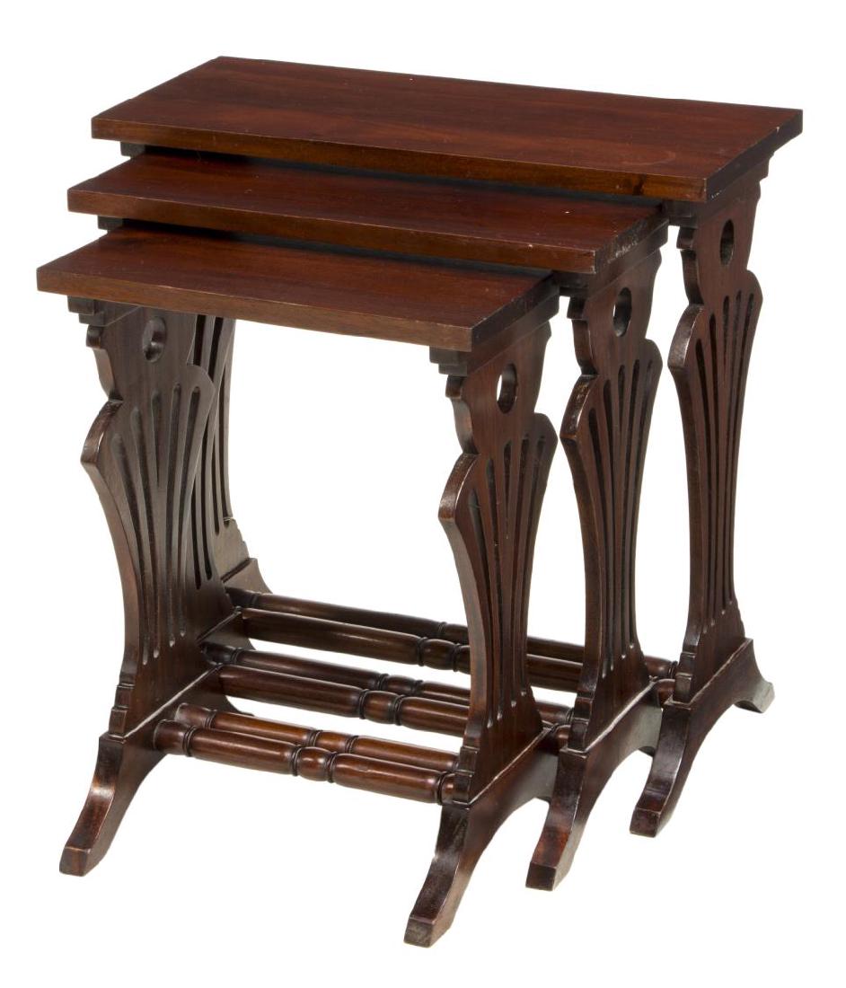 (3) NEST OF THREE CARVED MAHOGANY GRADUATED TABLES (1 of 3)