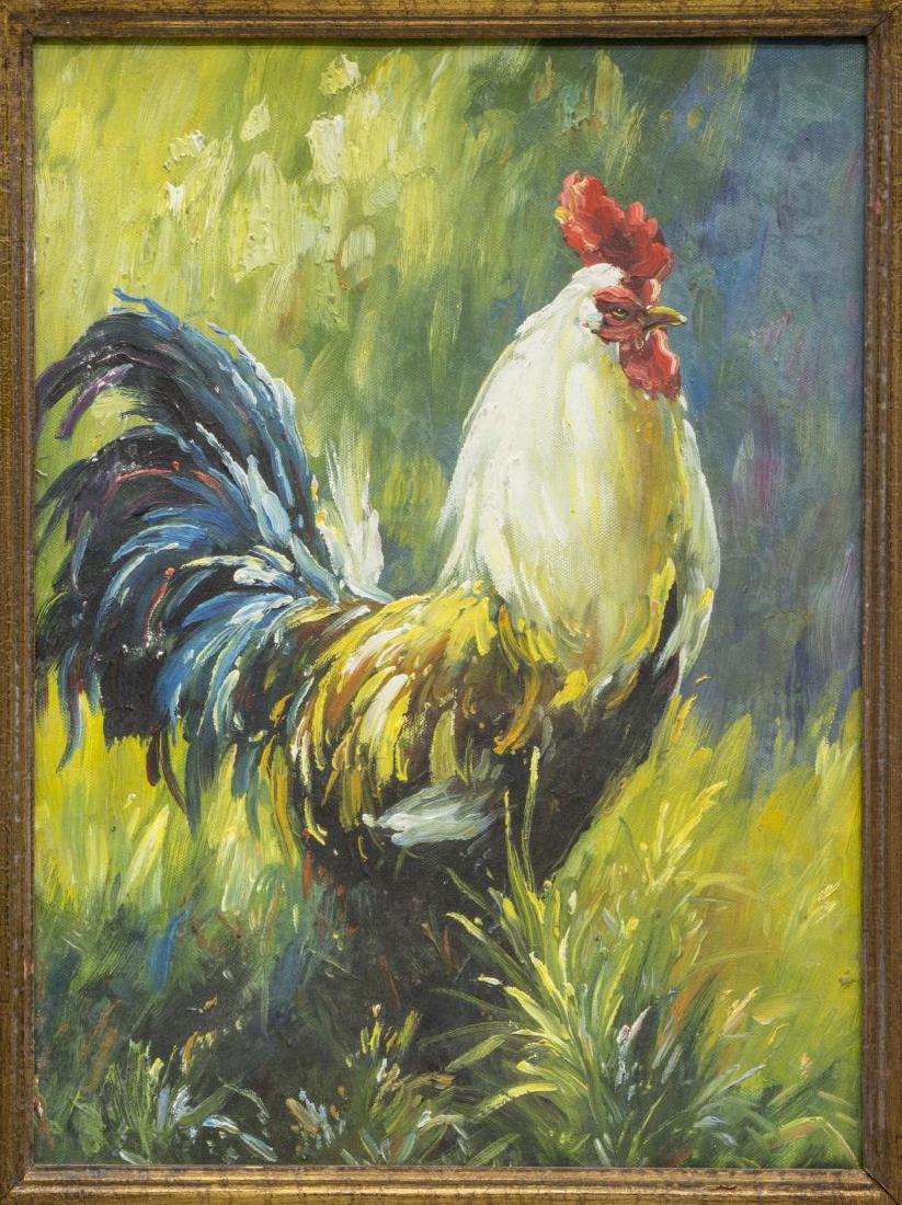 FRAMED OIL PAINTING ON CANVAS, ROOSTER (1 of 3)