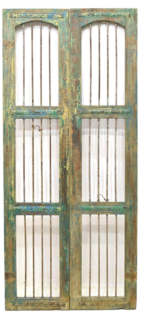 (2) ARCHITECTURAL PAINTED WOOD & IRON WINDOW PANEL (1 of 1)