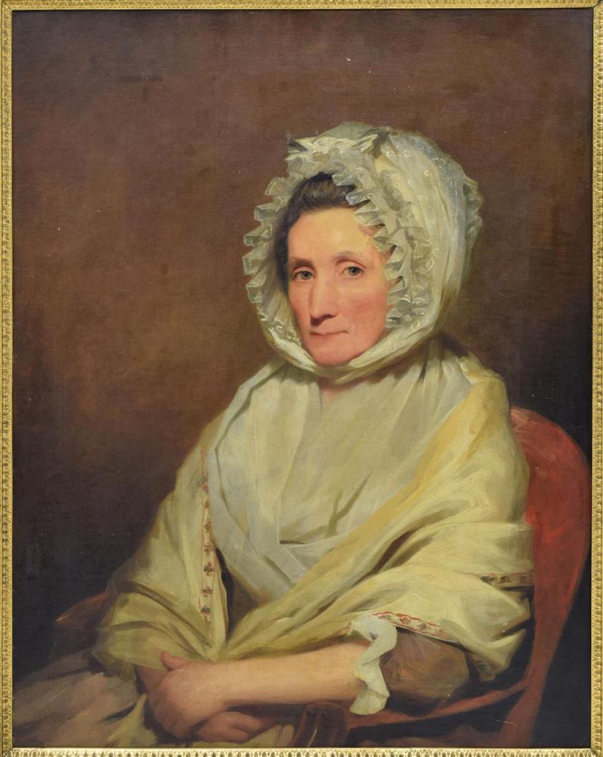 HENRY RAEBURN (ATTRIB.) PORTRAIT OIL PAINTING: Framed oil on canvas painting, early 19th c., Portrait of a Woman, attributed to Raeburn (Sir Henry Raeburn, United Kingdom, Scotland, 1756-1823), centered in gilt frame, sight: 34"h, 26.5"w, overall:
