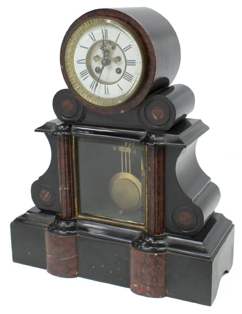 FRENCH JAPY FRERES SLATE & MARBLE DRUM HEAD CLOCK (1 of 5)