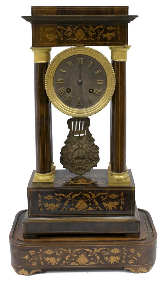 NAPOLEON III PERIOD MARQUETRY PORTICO CLOCK (1 of 6)