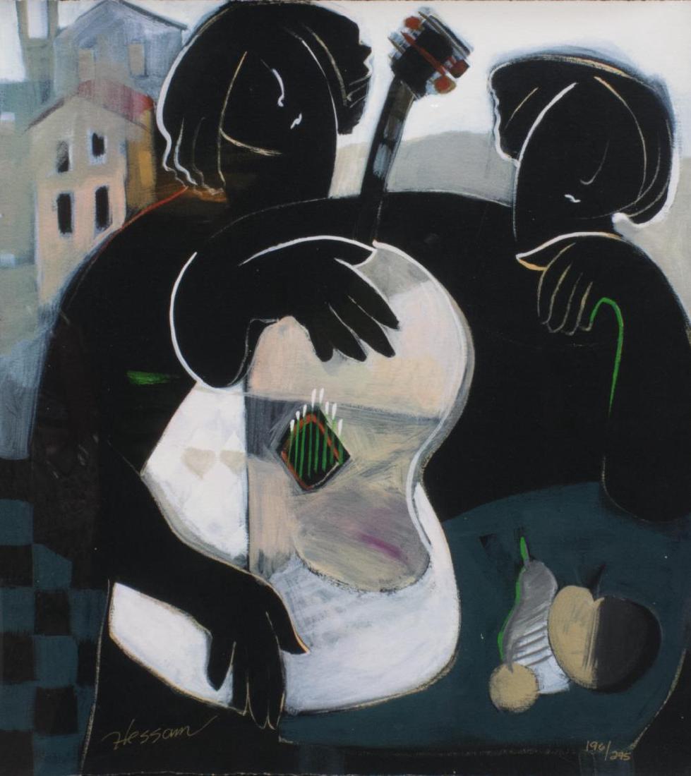 HESSAM ABRISHAMI (B.1951) SIGNED LIMITED GICLEE: Framed limited edition giclee print, Guitar Serenade, numbered 196/295, signed lower left Hessam (Hessam Abrishami, California, Iran, b. 1951), sight: 17.25"h, 15.5"w, overall: 32.25"h, 30.5"w, 11.75l
