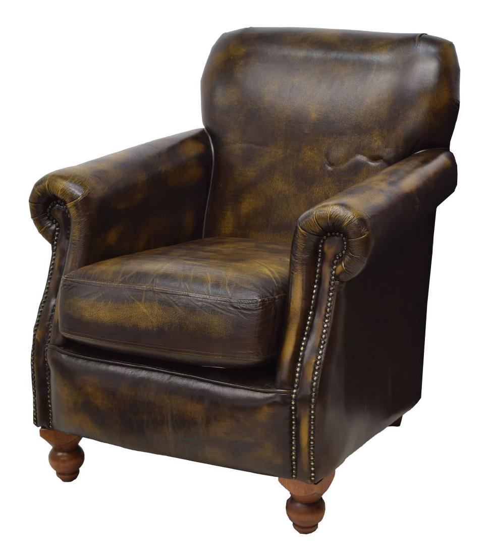 CHESTERFIELD BROWN LEATHER GENTS CLUB CHAIR (1 of 3)
