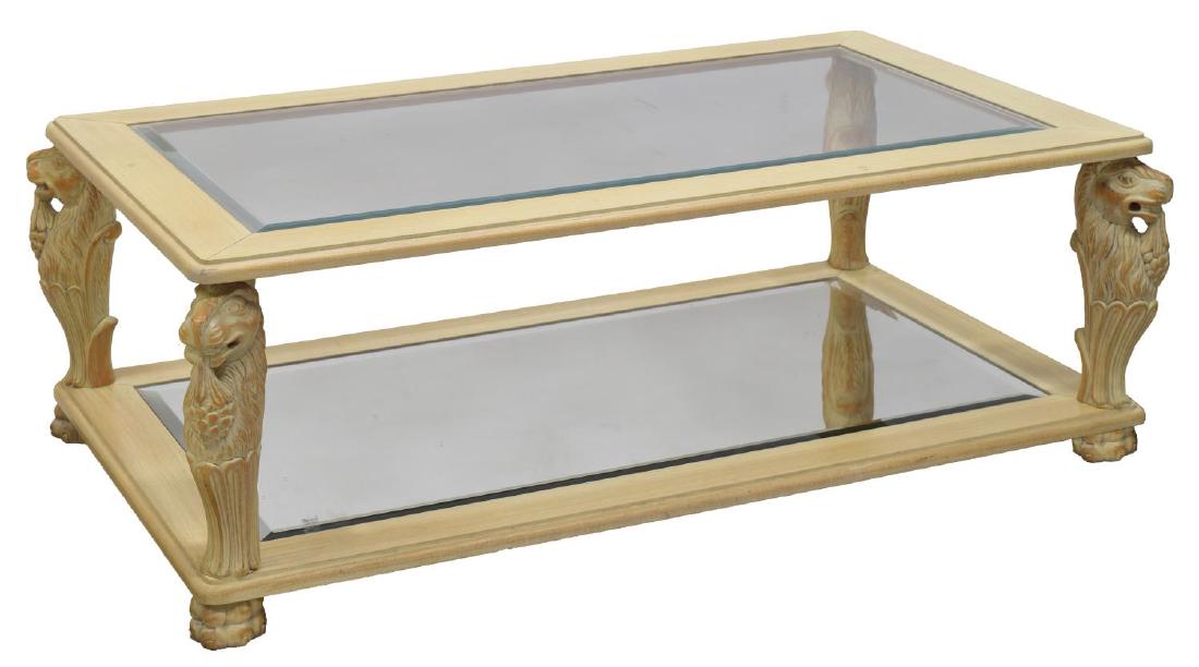 ITALIAN PAINTED WOOD & GLASS CARVED SOFA TABLE (1 of 2)