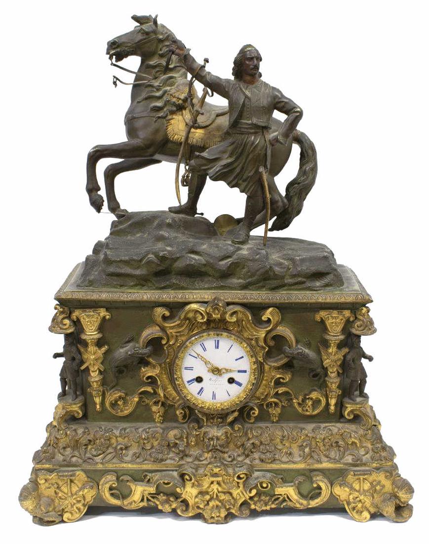 CONTINENTAL FIGURAL MANTLE CLOCK, COSSACK & HORSE (1 of 5)