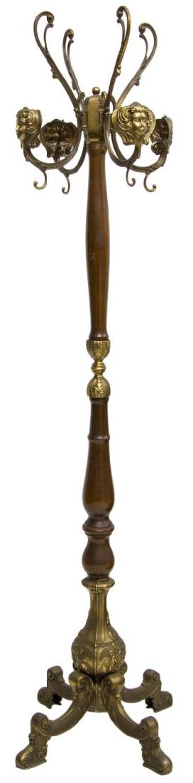 ITALIAN BRASS & WOOD STANDING HALLTREE (1 of 2)