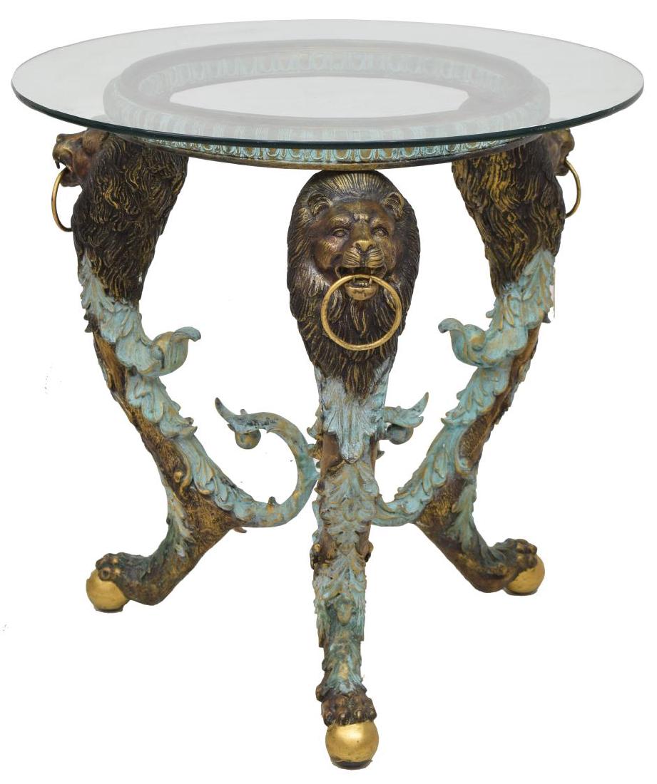 PATINATED BRONZE LION MASK GLASS TOP TABLE (1 of 2)