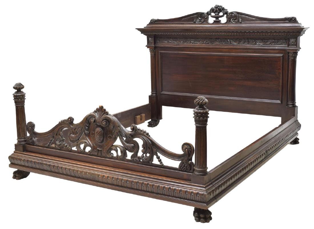 ITALIAN RENAISSANCE REVIVAL HEAVILY CARVED BED (1 of 2)