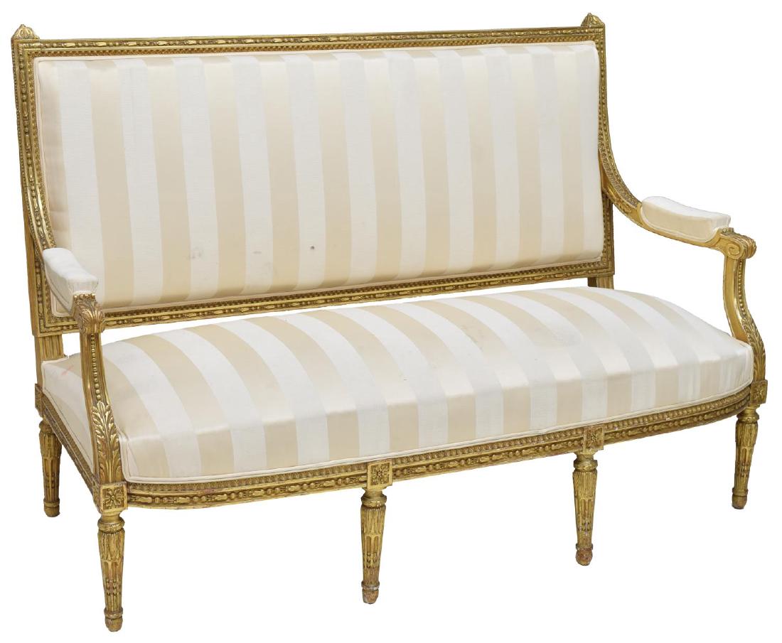FRENCH LOUIS XVI GILT FRAMED SETTEE (1 of 3)