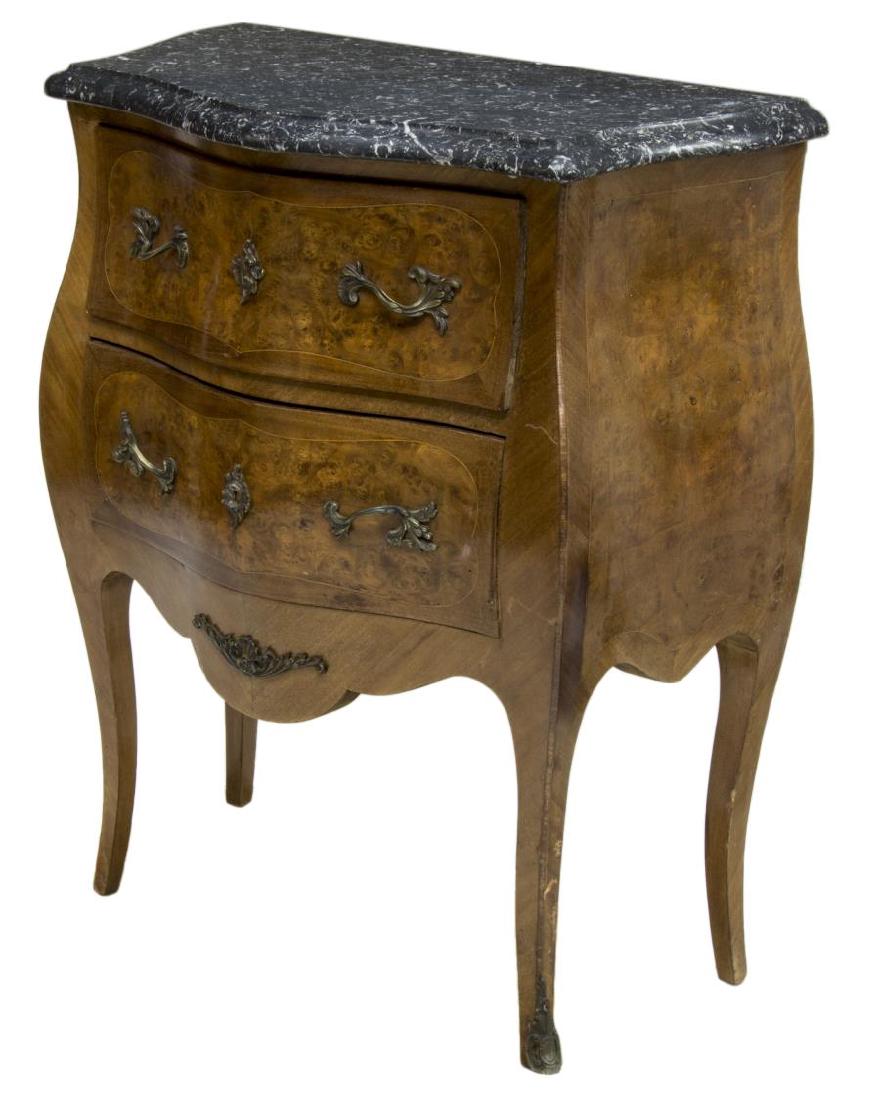 FRENCH MARBLE TOP BURL FINISH COMMODE (1 of 2)