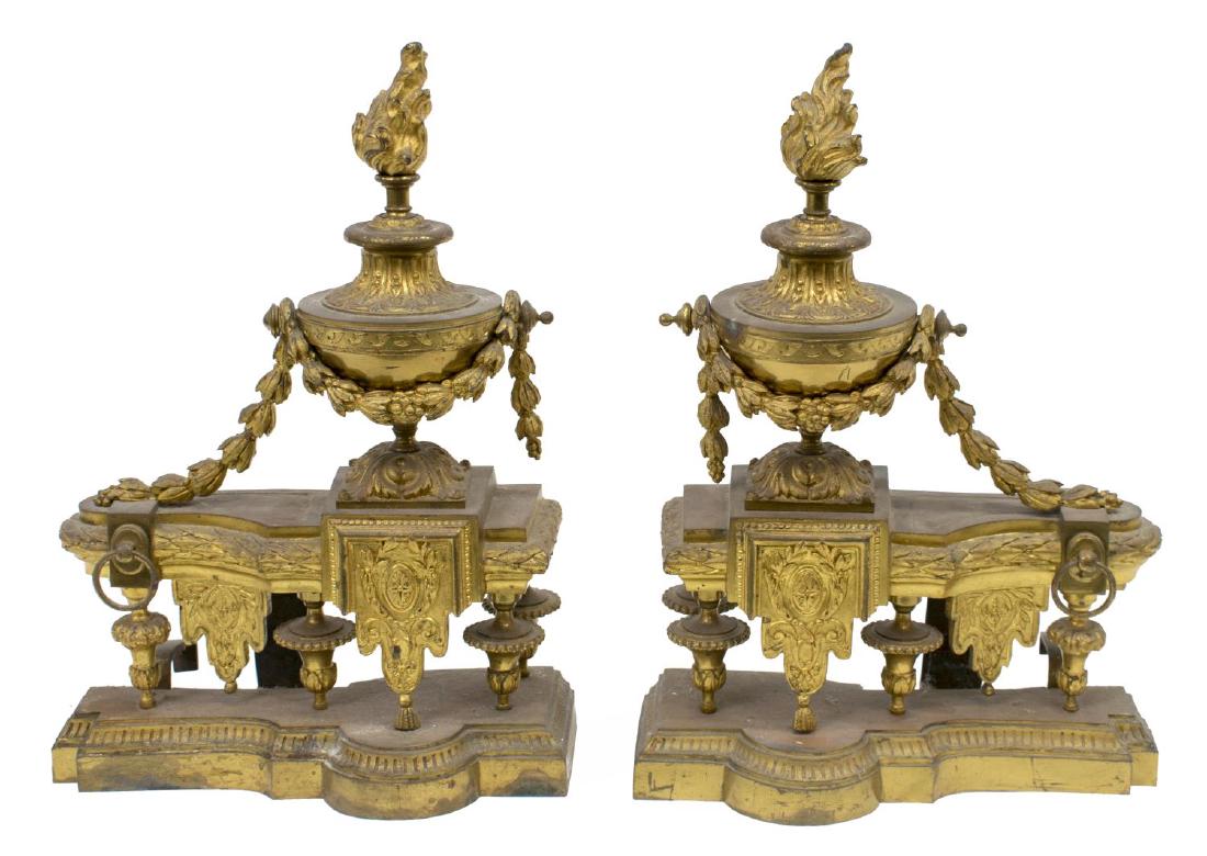 (2) FRENCH GILT METAL FLAMING URN CHENETS (1 of 2)