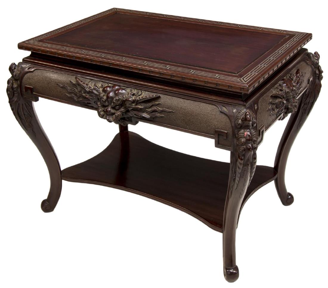 ASIAN CARVED HARDWOOD DRAGON CENTER TABLE (1 of 4)