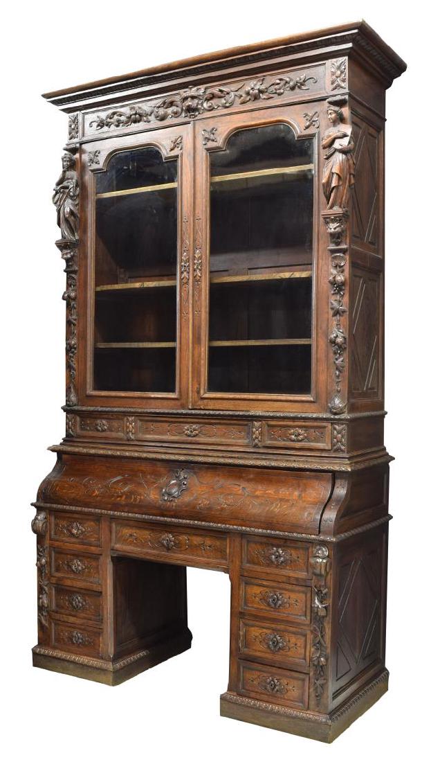 MONUMENTAL CARVED SECRETARY BOOKCASE (1 of 8)