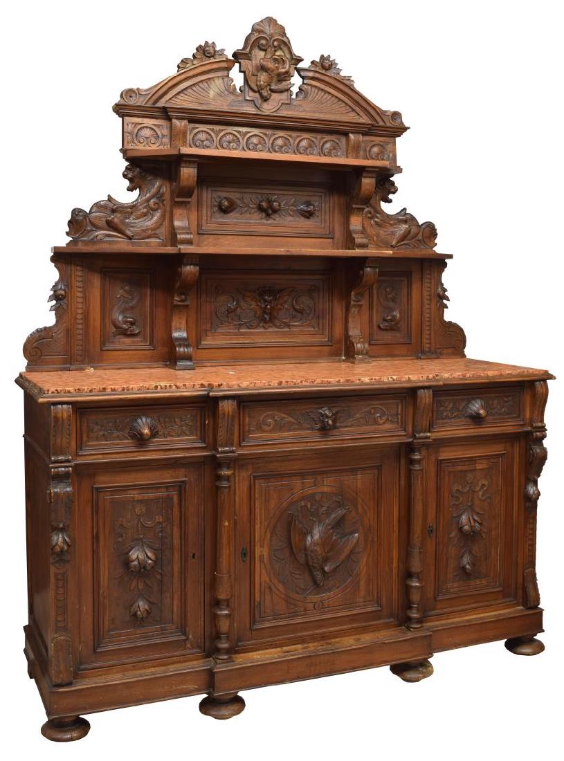 CONTINENTAL CARVED WALNUT HUNTING SIDEBOARD (1 of 3)