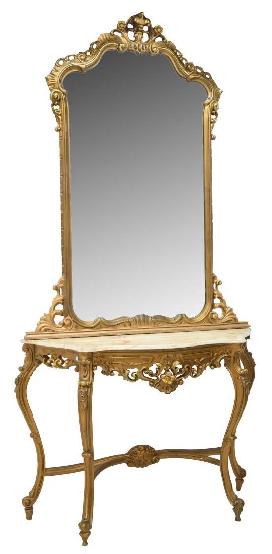 ITALIAN GLITWOOD & MARBLE MIRRORED CONSOLE TABLE (1 of 3)