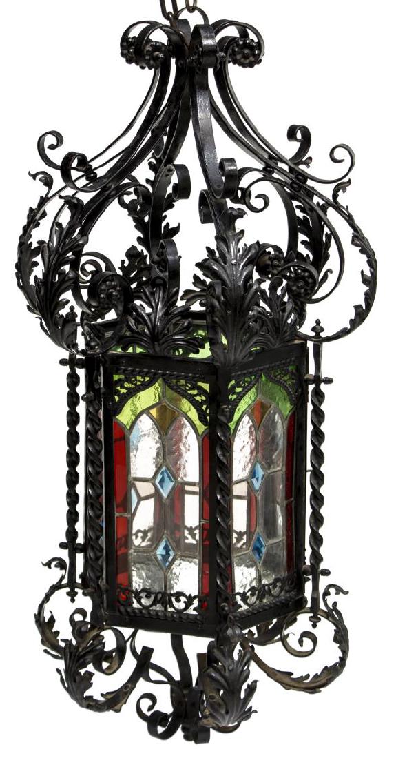 WROUGHT IRON SIX-SIDED HANGING LANTERN LIGHT (1 of 2)