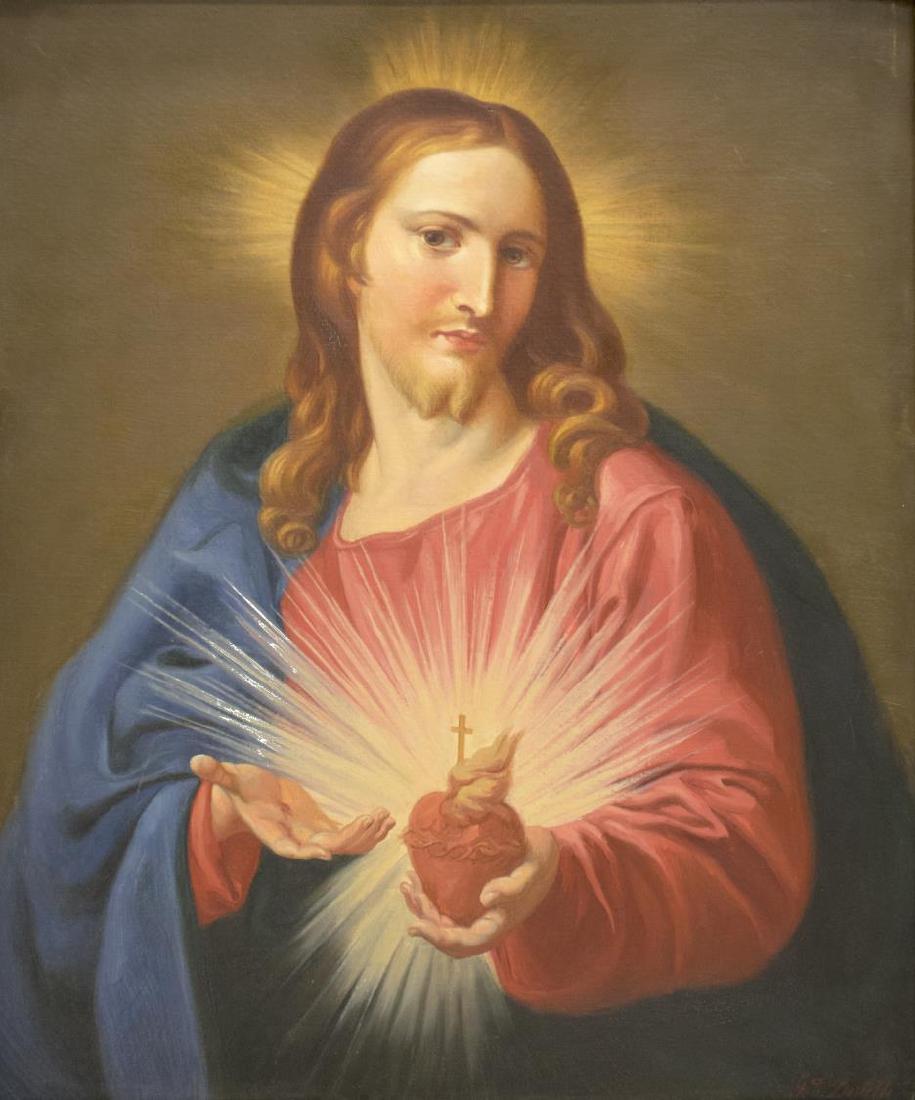FRAMED OIL PAINTING AFTER P. BATONI, SACRED HEART (1 of 4)