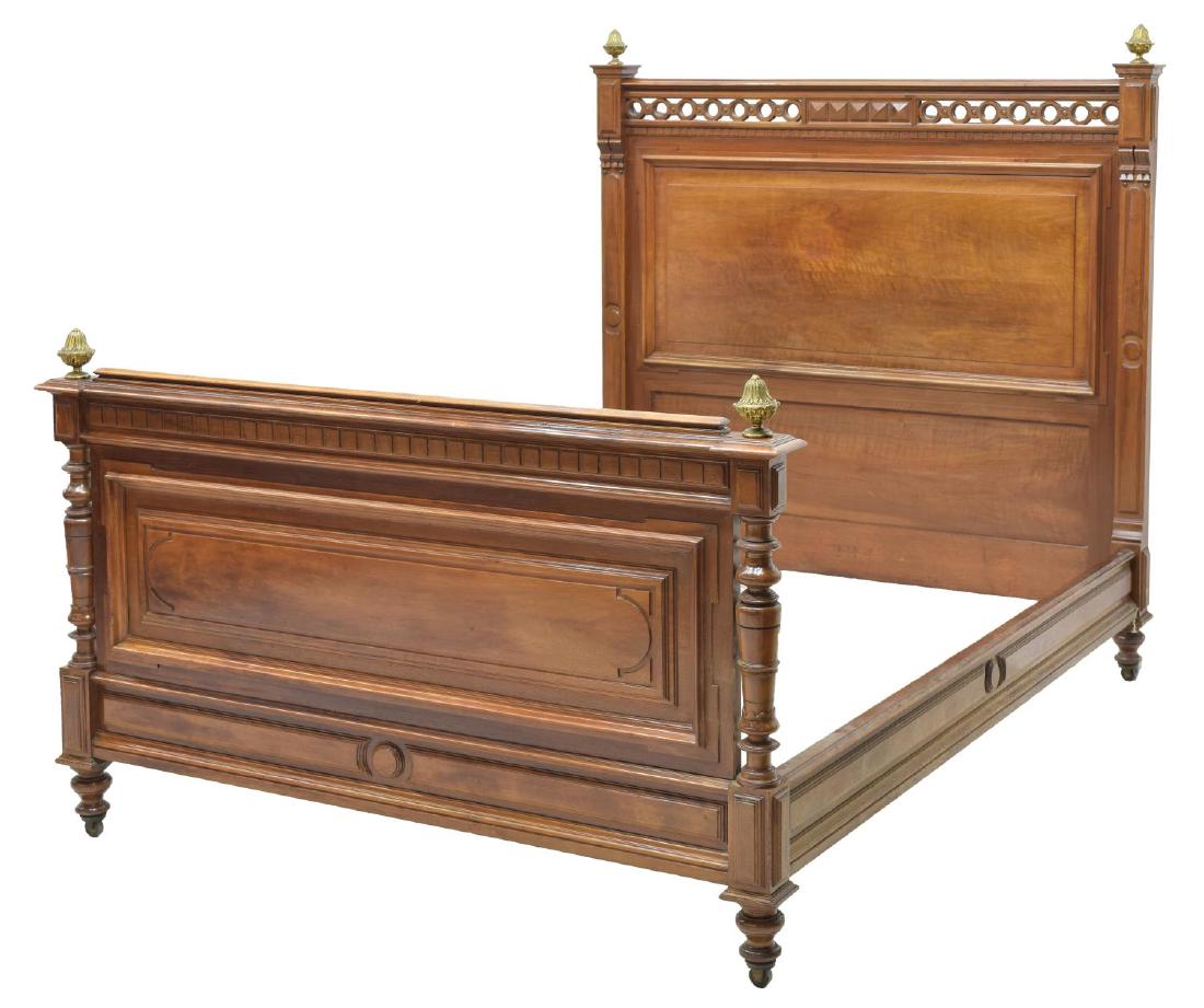 FRENCH HENRI II STYLE WALNUT BRASS FINIAL BED (1 of 3)