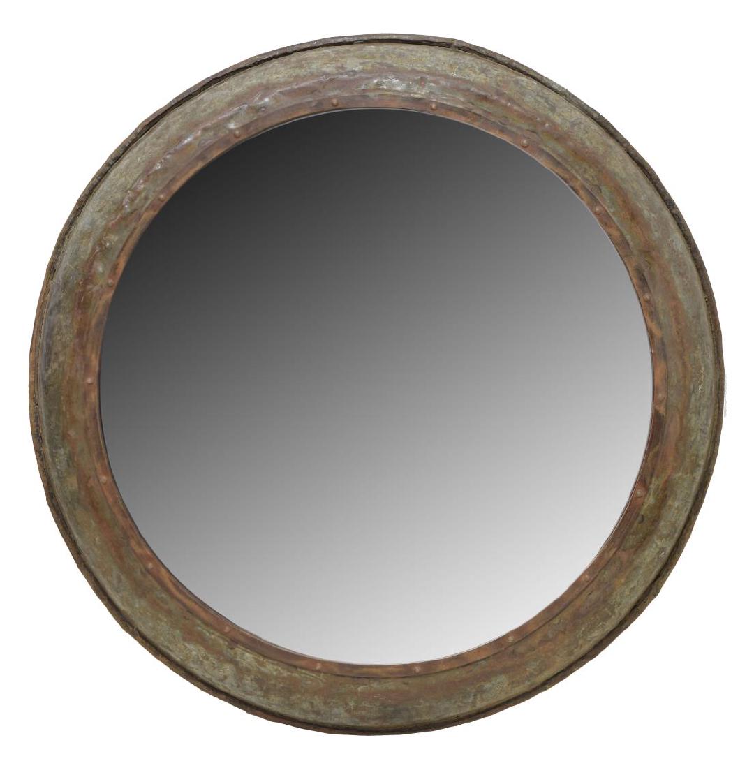 Large Industrial Iron Framed Circular Wall Mirror