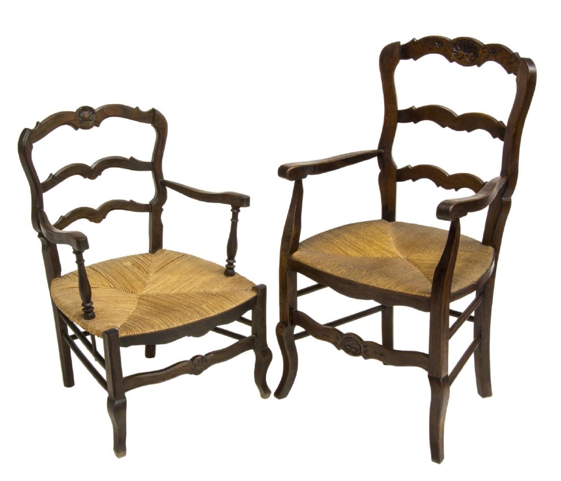 (2) FRENCH LOUIS XV STYLE OAK HIS & HERS ARMCHAIRS (1 of 2)
