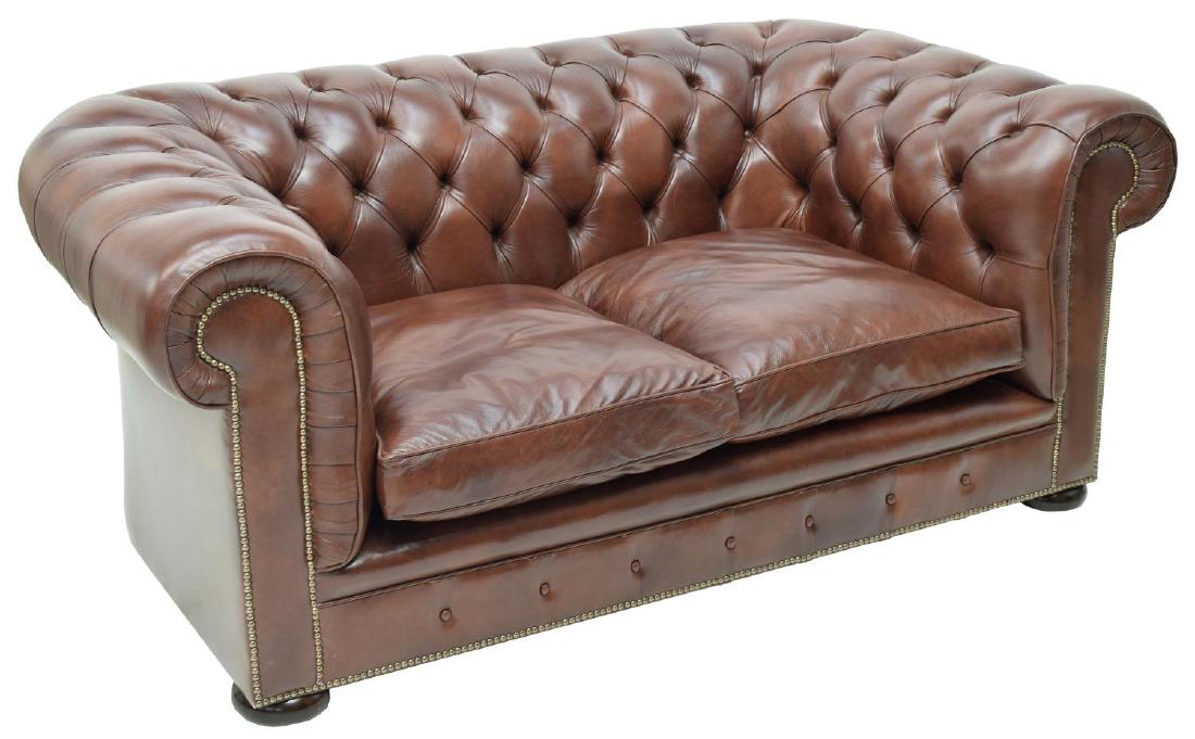 CHESTERFIELD BROWN LEATHER TWO SEAT SOFA (1 of 3)