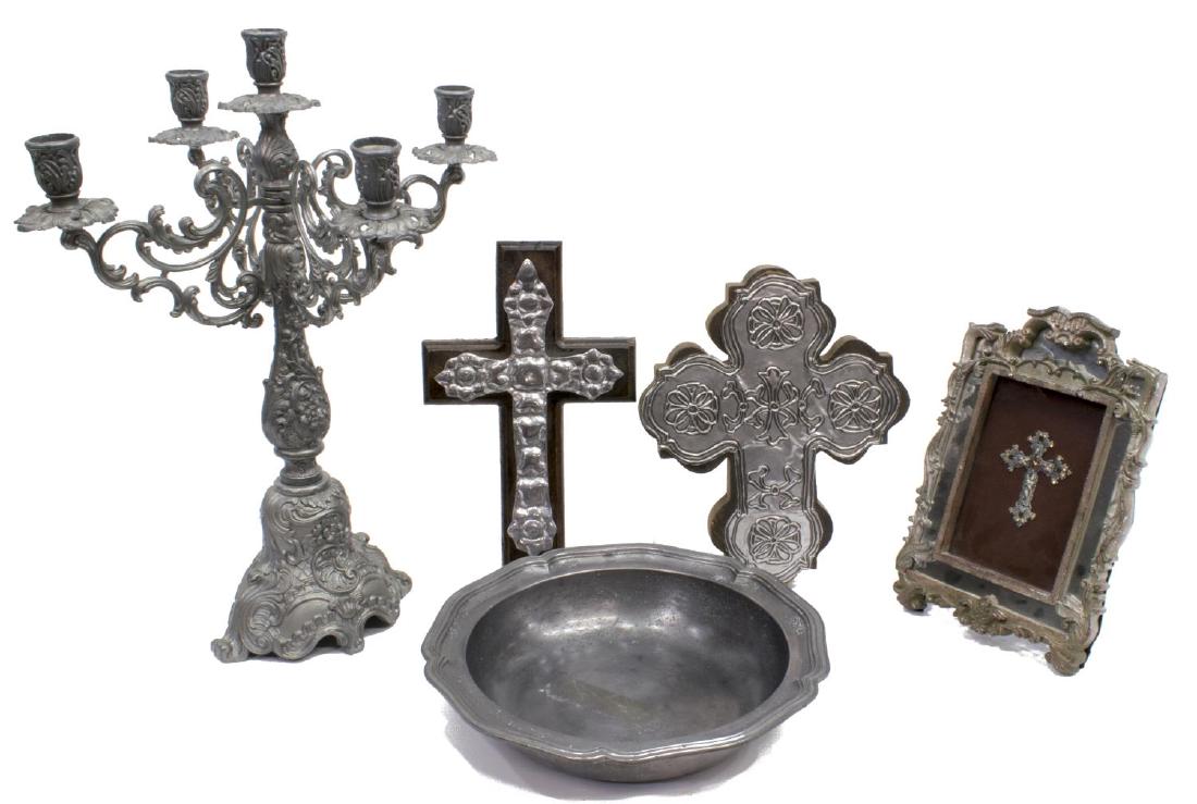 (5) DECORATIVE METALWARE GROUP, PEWTER, CROSSES (1 of 6)