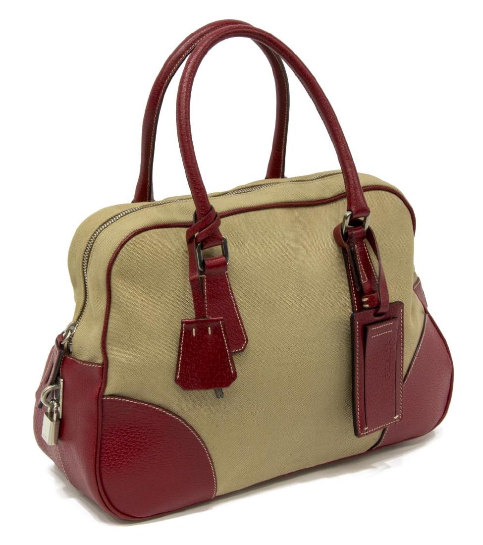 PRADA CANAPA & RED CINGHIALE LEATHER HANDBAG (1 of 5)
