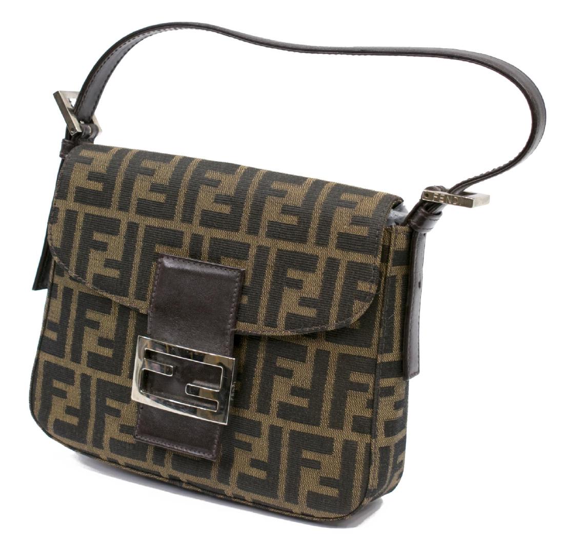 FENDI BROWN ZUCCA MONOGRAM CANVAS FLAP HANDBAG (1 of 4)
