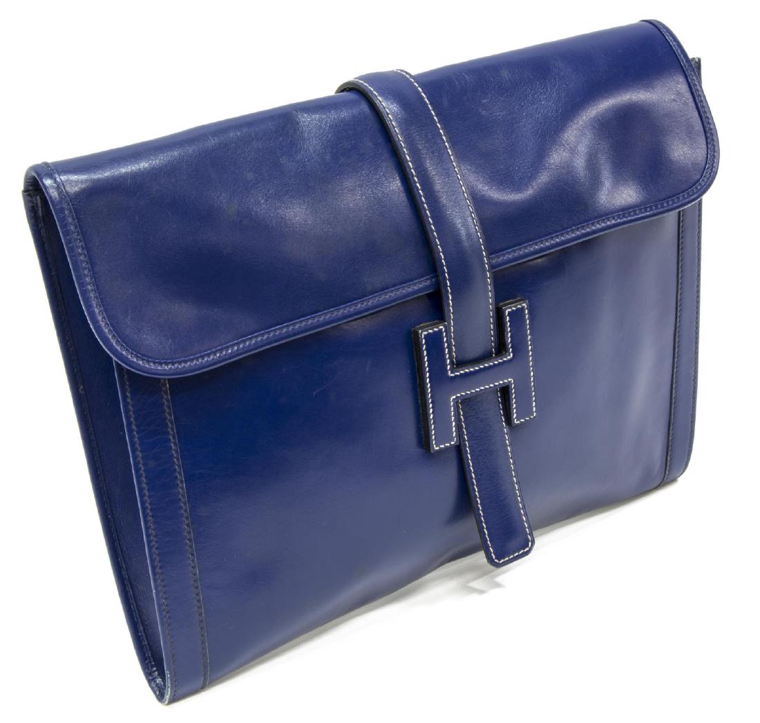 HERMES 'JIGE' ROYAL BLUE BOX LEATHER CLUTCH (1 of 5)