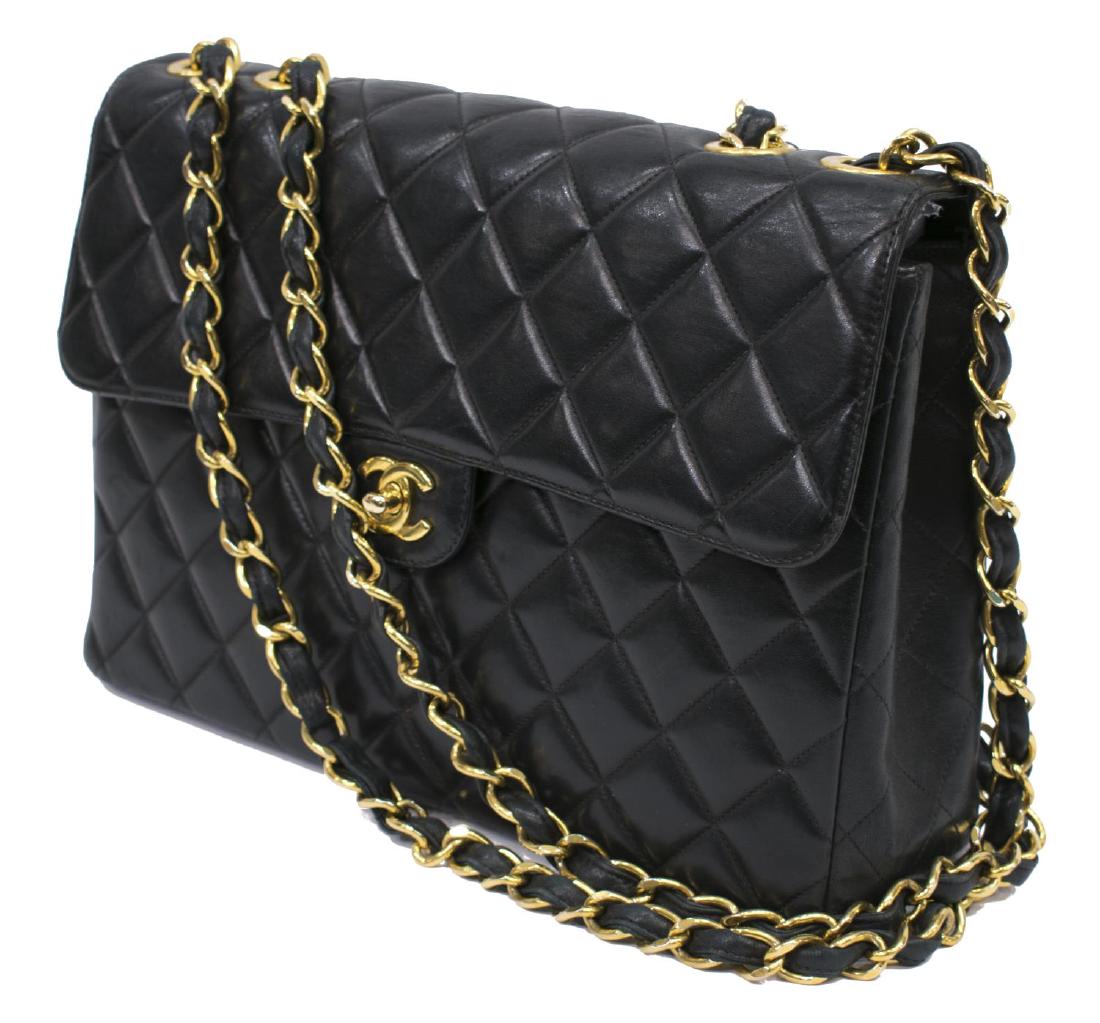 CHANEL CLASSIC BLACK LEATHER JUMBO SINGLE FLAP BAG (1 of 4)