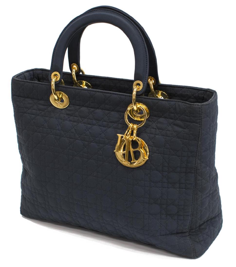 CHRISTIAN DIOR 'LADY DIOR' NAVY CANNAGE NYLON BAG (1 of 5)