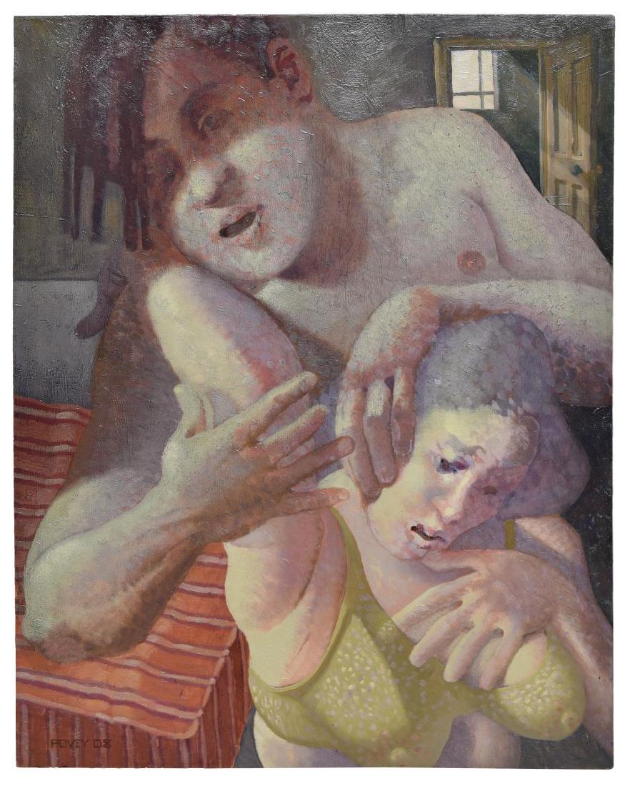 EDWARD POVEY (B.1951) OIL ON LINEN PAINTING: Oil on stretched linen painting, 2008, "Private World," dated and signed lower left Povey (Edward Povey, England, b. 1951), label with title verso, overall: 28"h, 22"w, 1lbs Start Price: $100.00