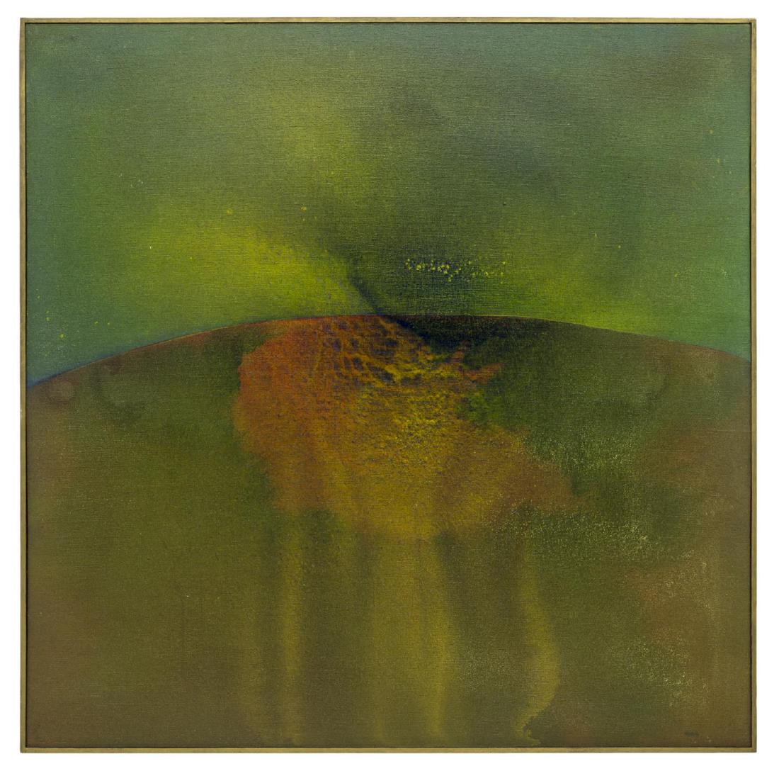RALPH E. WHITE (TEXAS, 1921-2004) ACRYLIC ABSTRACT: Framed acrylic painting on canvas, "Convergency", signed lower right R. White (Ralph Ernest White, Jr., Texas, 1921-2004), signed again, titled, dated 1979 at verso stretcher, sight: 48"h, 48"w, overa