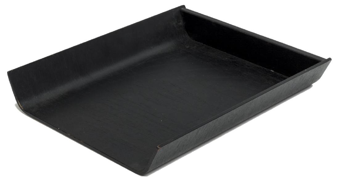 FLORENCE KNOLL (B.1917) BENTWOOD LETTER DESK TRAY: Desk letter tray, mid 20th c., designed by Florence Knoll (United States, b.1917) for Knoll Associates, ebonized molded birch plywood, label verso, approx 2"h, 11.5"w, 14.25"d, 1lbs Start Price: $100.