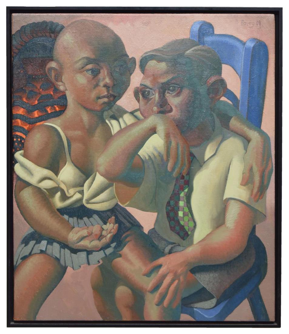 EDWARD POVEY (B.1951) FRAMED OIL CANVAS PAINTING: Framed oil on canvas painting, 2008, "Where Children Used To Tap-Dance," dated and signed upper right Povey (Edward Povey, England, b. 1951), titled in pencil on back stretcher, sight: 28"h, 24"w, ove