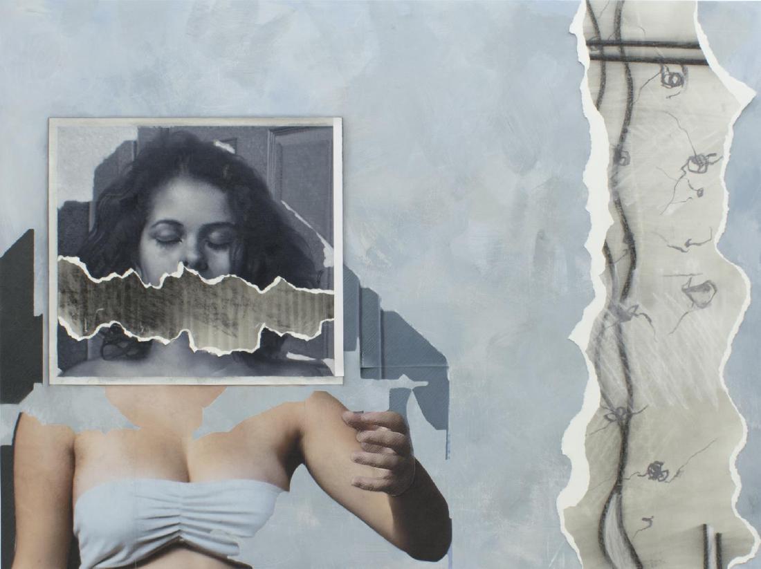 POVEY & SCHULTZ MIXED MEDIA ON PANEL PAINTING: Acrylic and mixed media on panel painting, 2016, "Ixchel Over Seventh," unsigned, Povey and Schultz (Edward Povey, England, b. 1951) (Donna Tolar Schultz, United States, b. 1966), some canvas and pape