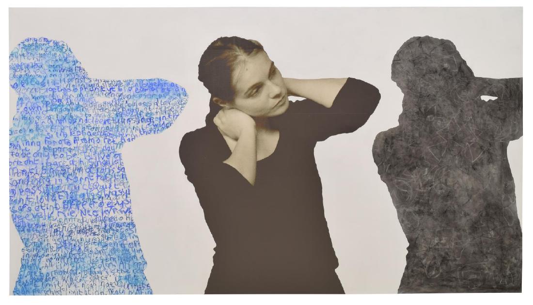 POVEY & SCHULTZ MIXED MEDIA ON PANEL PAINTING: Acrylic and mixed media on panel painting, 2017, "Stratum," unsigned, Povey and Schultz (Edward Povey, England, b. 1951) (Donna Tolar Schultz, United States, b. 1966), overall: 48"h, 83"w, 33lbs Start