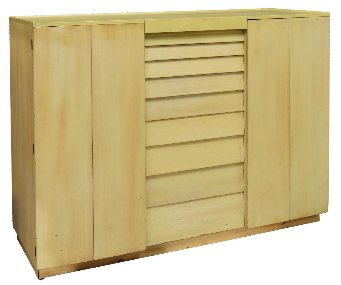 EDWARD WORMLEY DUNBAR GENTLEMAN'S CHEST W/ VANITY: Mid-century modern gentleman's chest with vanity top, c. 1945, design attributed to Edward Wormley (United States, 1907-1995) for Dunbar, top having hinged mirror, over case fitted with nine cantileve