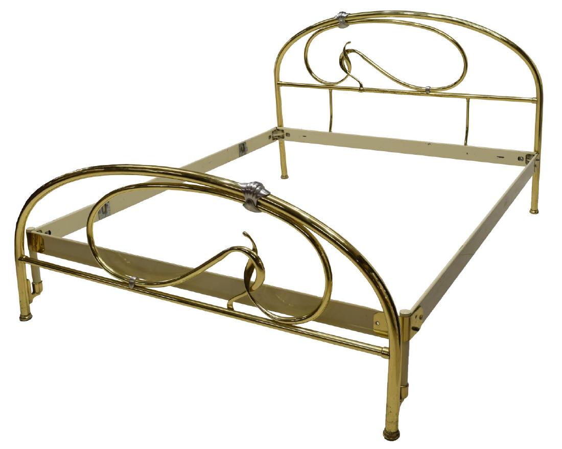MAURO LIPPARINI (B.1956) ITALIAN MODERN BRASS BED: Italian modern brass bed, scrolled head and footboards, joined by straight rails, marked Lipparini (Mauro Lipparini, Italy, b.1956), exterior: 45"h, 69"w, 84"d, interior: 66.5"w, 79"d Start Price: $10