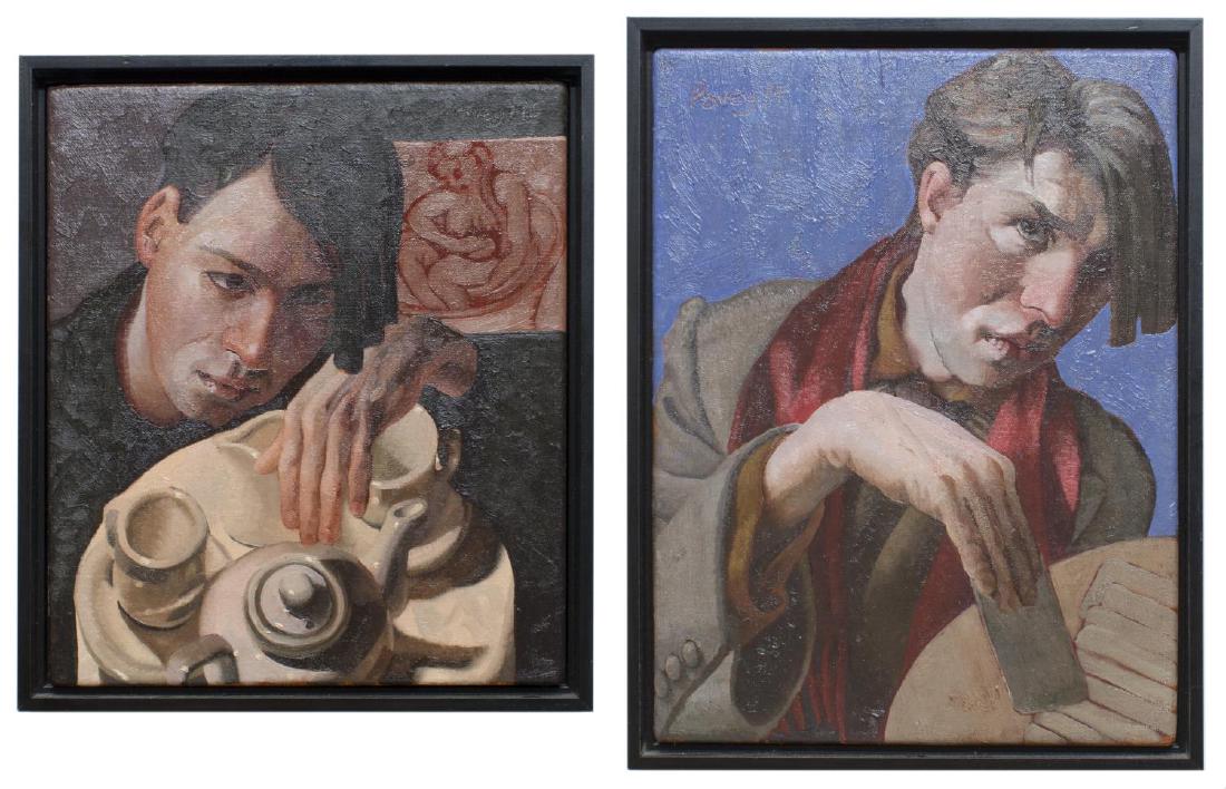(2) EDWARD POVEY (B.1951) OIL ON CANVAS PAINTINGS: (lot of 2) Framed oil on canvas portrait paintings, 2014, dated and signed Povey (Edward Povey, England, b. 1951), including; (1) "Gathering (What You Love)," dated and signed upper right, depicting m