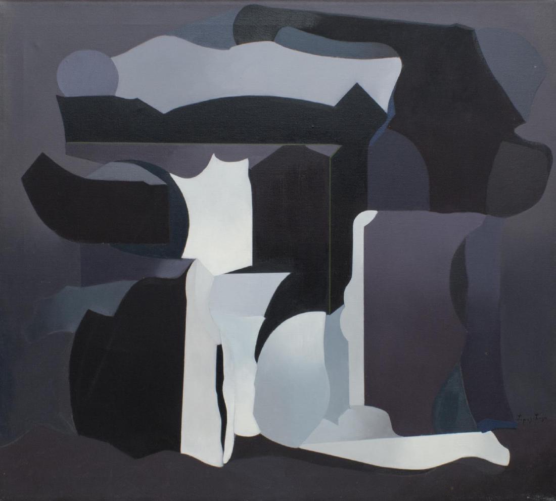 LUIS LOPEZ-LOZA (MEXICO, B.1939) OIL PAINTING: Framed oil on canvas painting, 1987, "Serie Gris y Blanco," signed lower right and verso Lopez-Luza (Luis Lopez-Loza, Mexico, b.1939), gallery labels verso, overall: 36.25"h, 40.25"w, 6.25lbs Start Pr