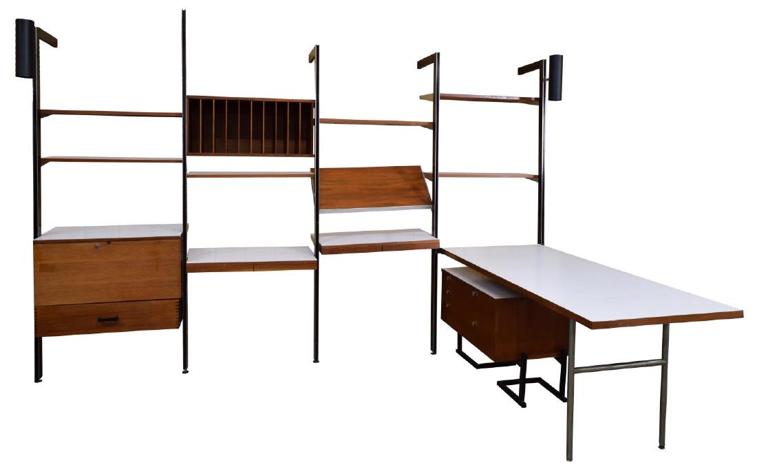 GEORGE NELSON FOR HERMAN MILLER 'CSS' WALL UNIT: Mid-century modern "CSS" (Comprehensive Storage System) modular wall unit, designed by George Nelson (United States, 1908-1986) for Herman Miller, with (one) five-drawer unit, (one) organizer, (eight)